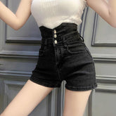 Schmale Jeansshorts mit hoher Taille und verlängertem Knopf